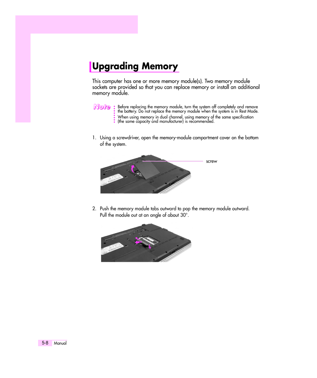 Samsung M55 manual Upgrading Memory 