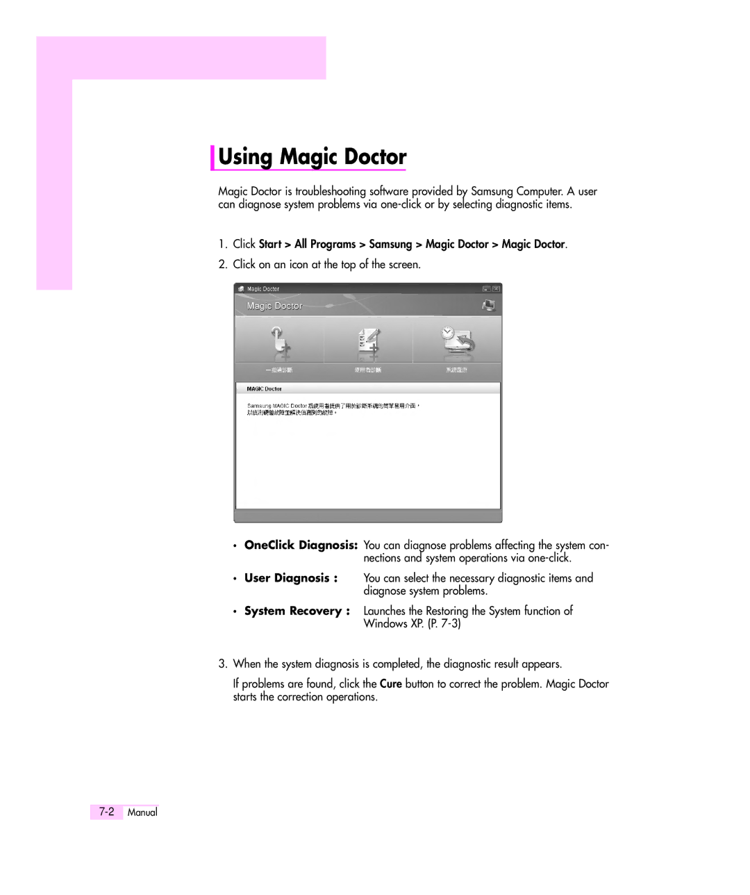 Samsung M55 manual Using Magic Doctor 