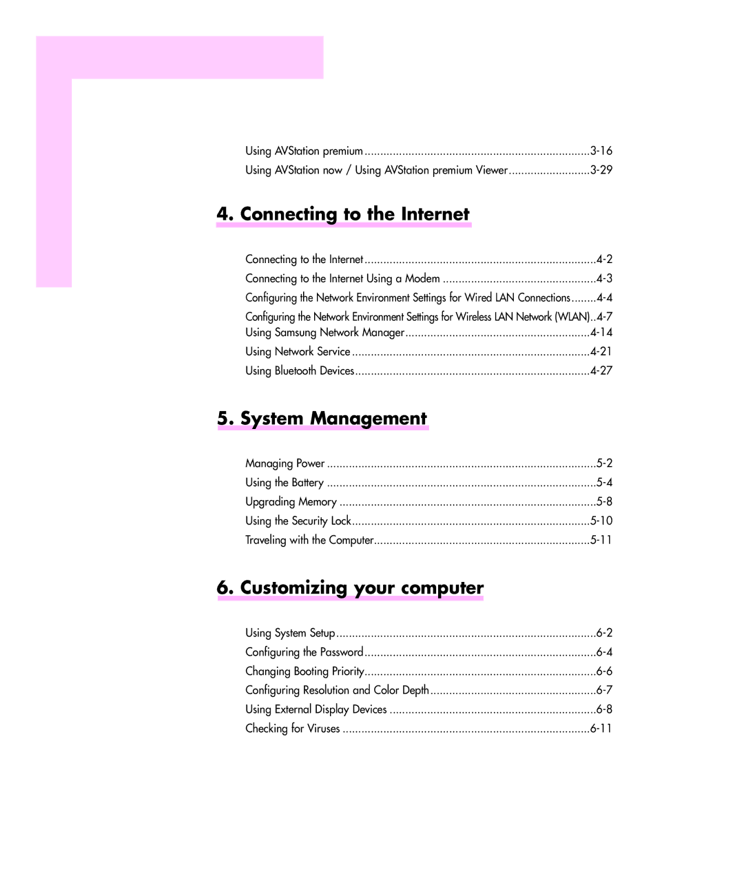 Samsung M55 manual Connecting to the Internet, System Management, Customizing your computer 