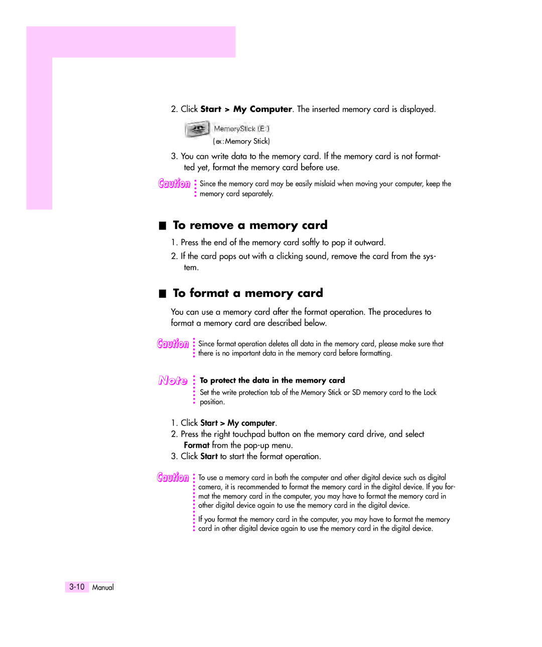 Samsung M55 manual To remove a memory card, To format a memory card 