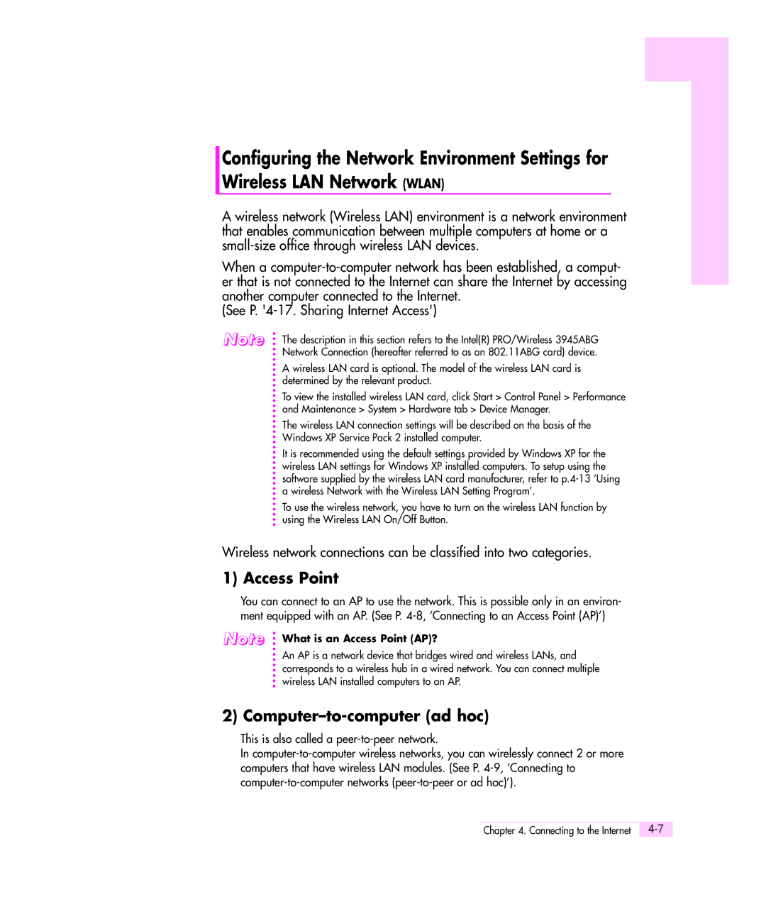 Samsung M55 manual Access Point, Computer-to-computer ad hoc, This is also called a peer-to-peer network 