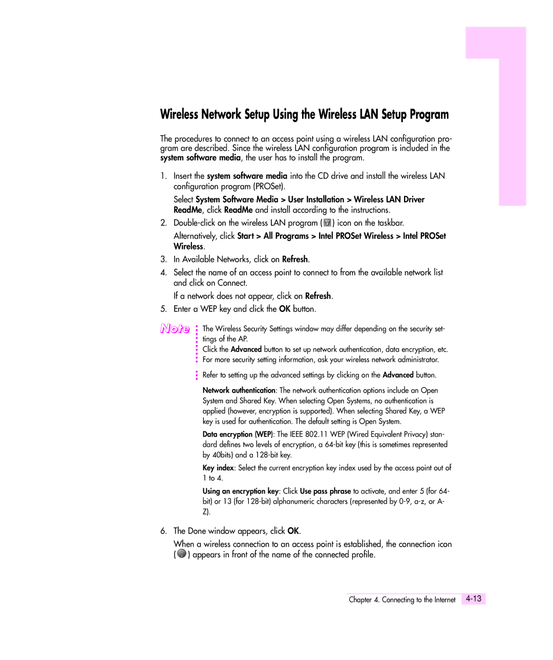 Samsung M55 manual Wireless Network Setup Using the Wireless LAN Setup Program, Done window appears, click OK 