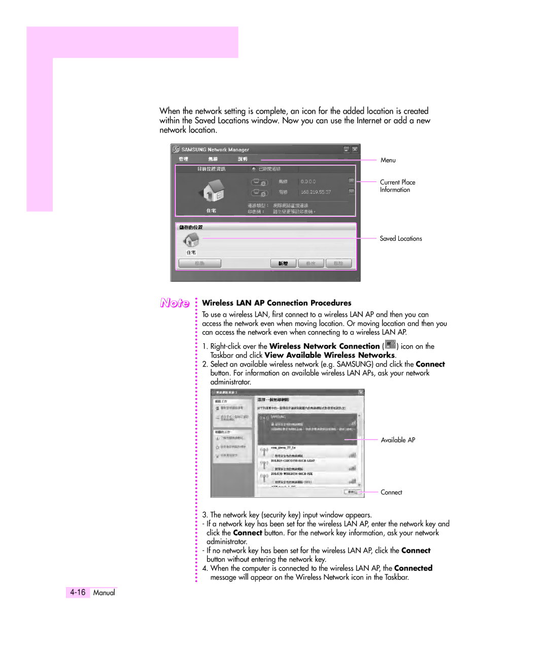 Samsung M55 manual Available AP Connect 