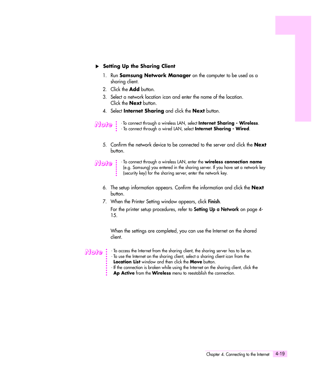 Samsung M55 manual Setting Up the Sharing Client 