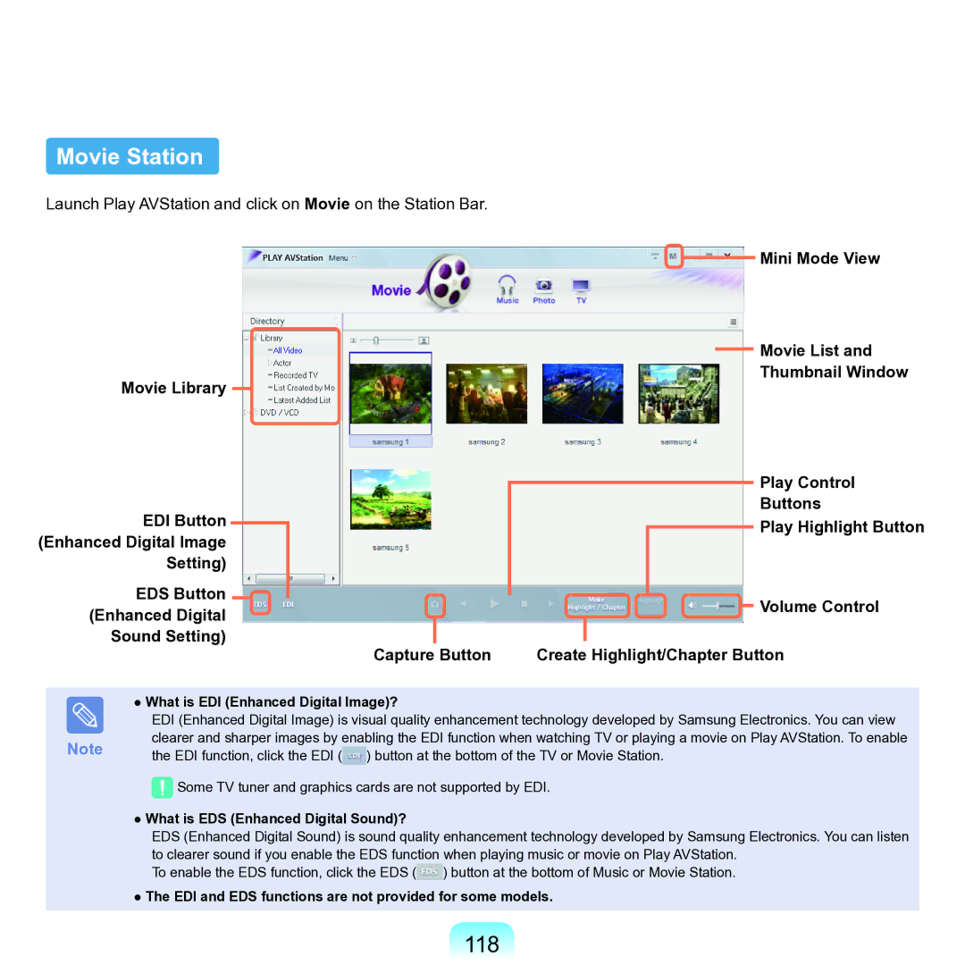 Samsung M60 manual Movie Station, 118, What is EDI Enhanced Digital Image?, What is EDS Enhanced Digital Sound? 