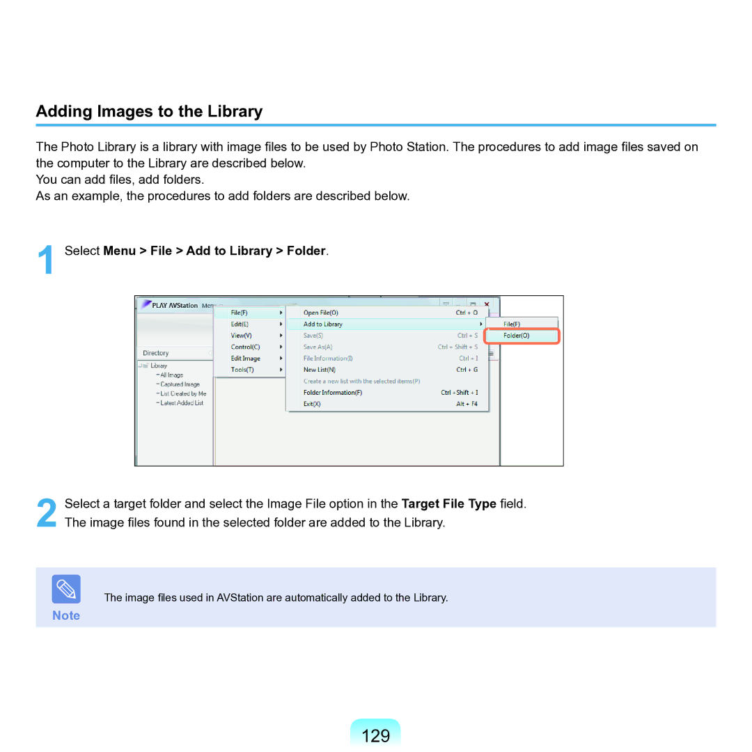 Samsung M60 manual 129, Adding Images to the Library 