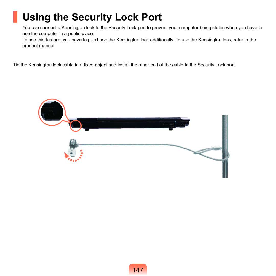 Samsung M60 manual Using the Security Lock Port, 147 