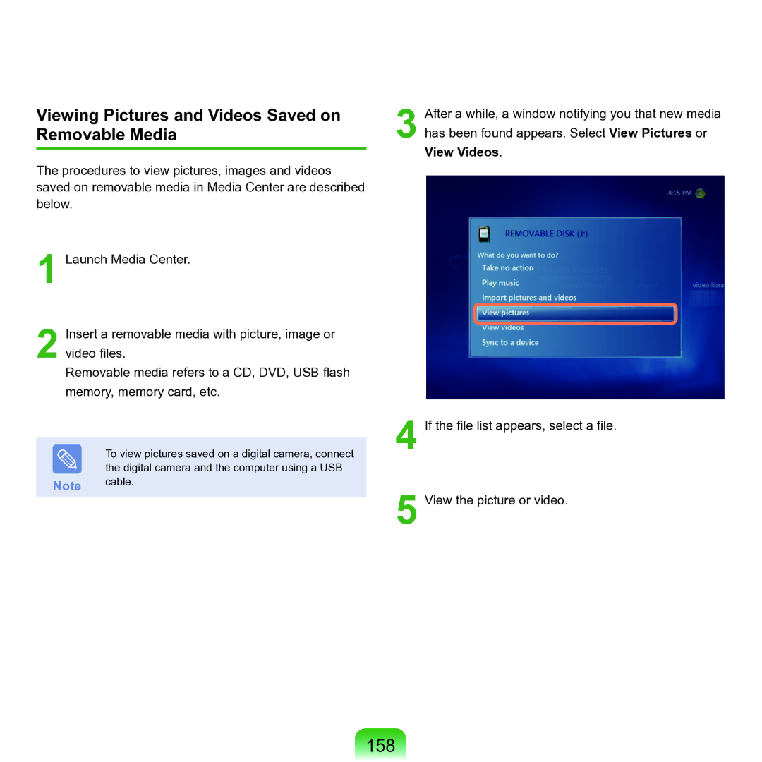 Samsung M60 manual 158, Viewing Pictures and Videos Saved on Removable Media 