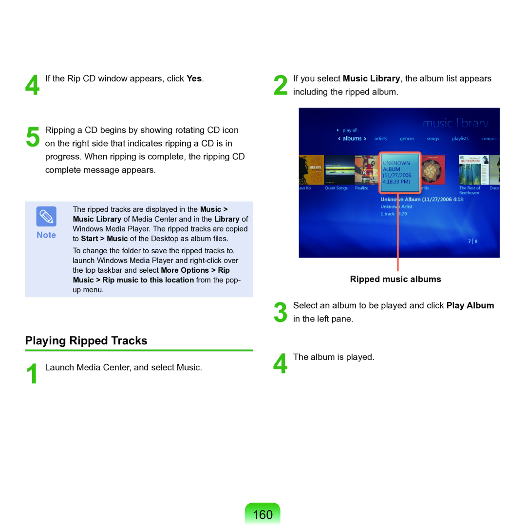 Samsung M60 manual 160, Playing Ripped Tracks, Ripped music albums 