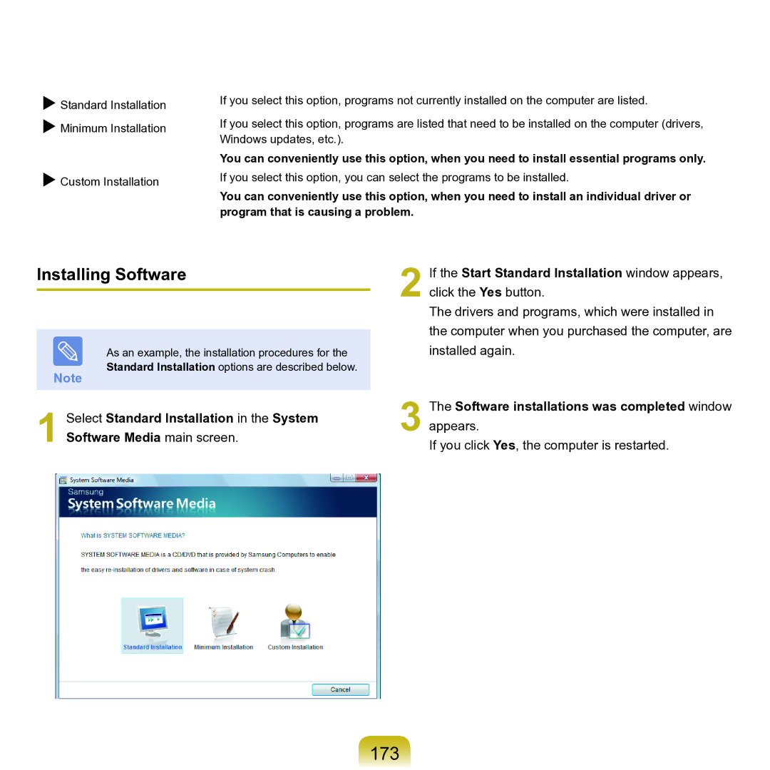 Samsung M60 manual 173, Installing Software 