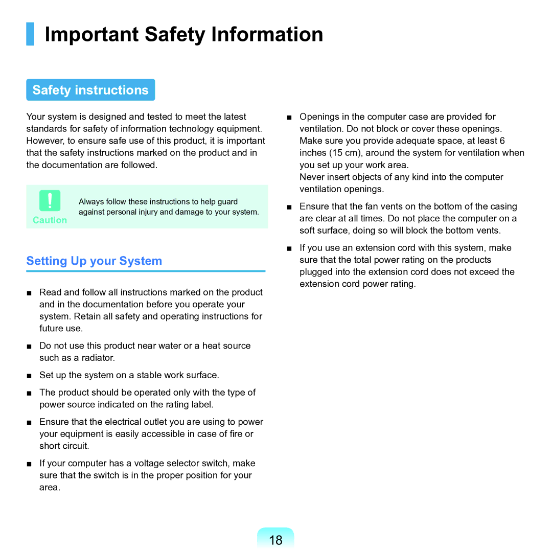 Samsung M60 manual Important Safety Information, Safety instructions, Setting Up your System 