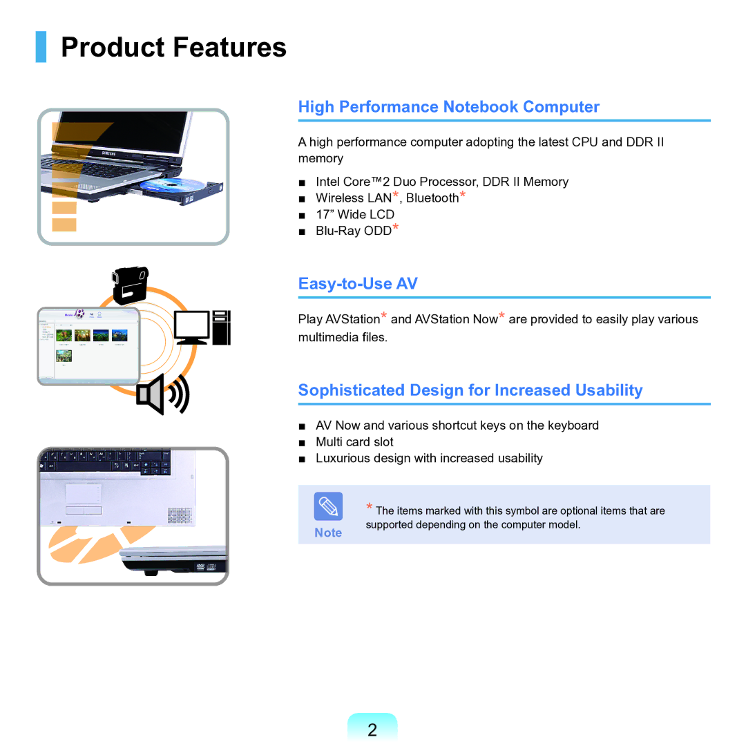 Samsung M60 manual Product Features, High Performance Notebook Computer, Easy-to-Use AV 