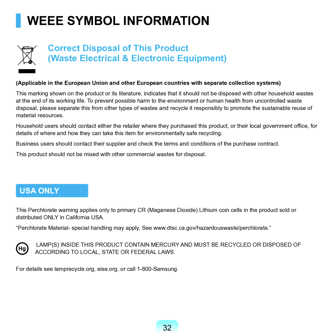 Samsung M60 manual Weee Symbol Information 