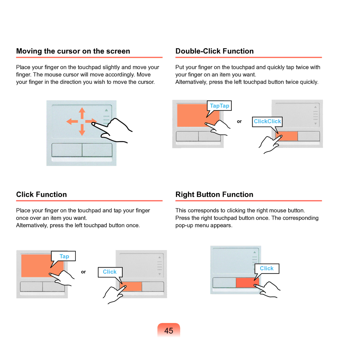 Samsung M60 manual Moving the cursor on the screen, Double-Click Function, Right Button Function 