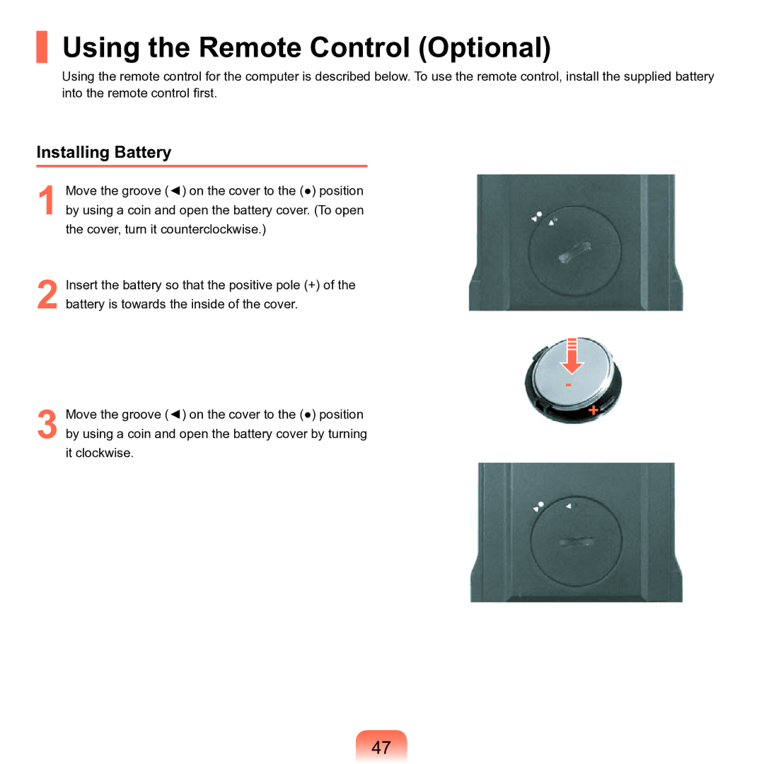 Samsung M60 manual Using the Remote Control Optional, Installing Battery 