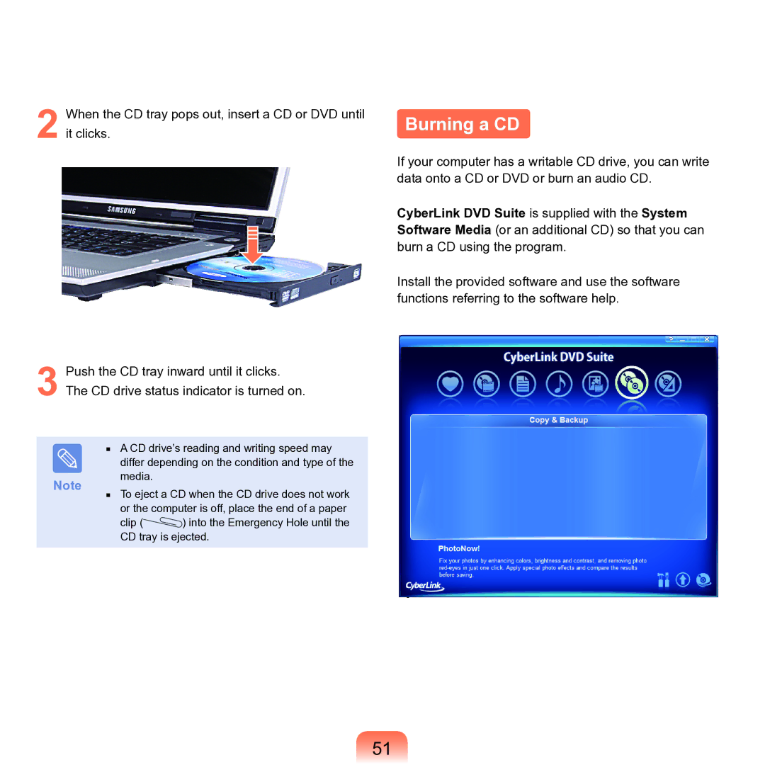 Samsung M60 manual Burning a CD 