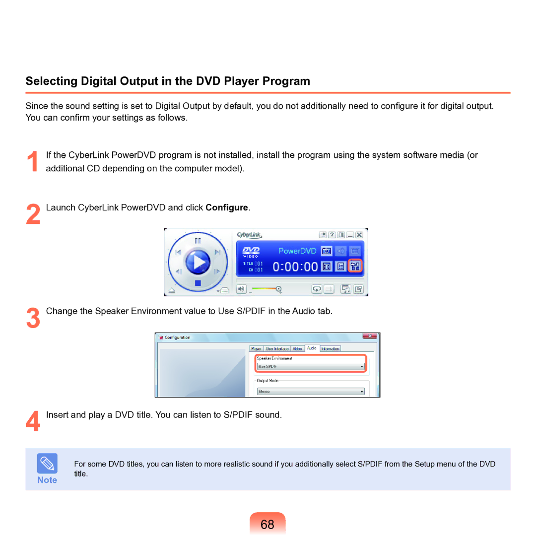 Samsung M60 manual Selecting Digital Output in the DVD Player Program 