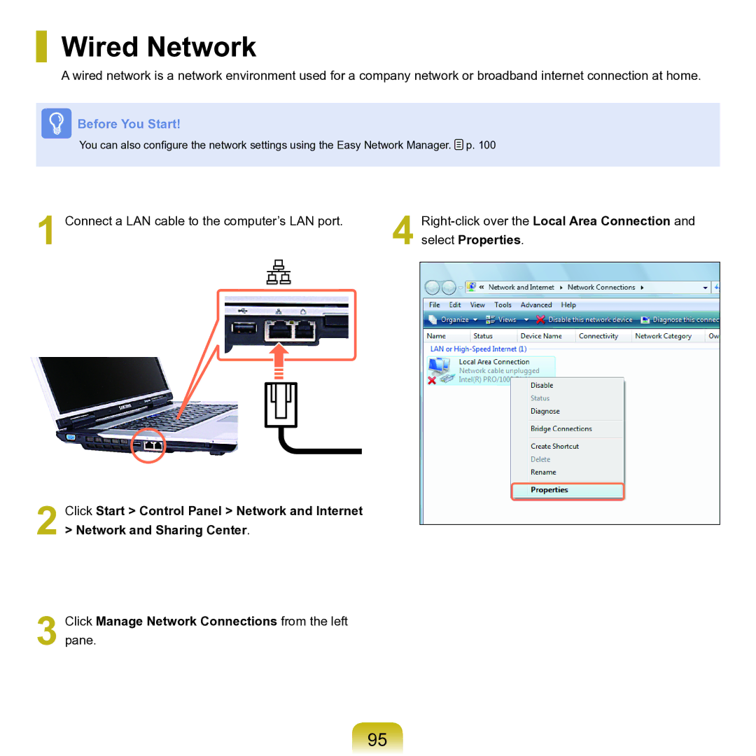 Samsung M60 manual Wired Network 