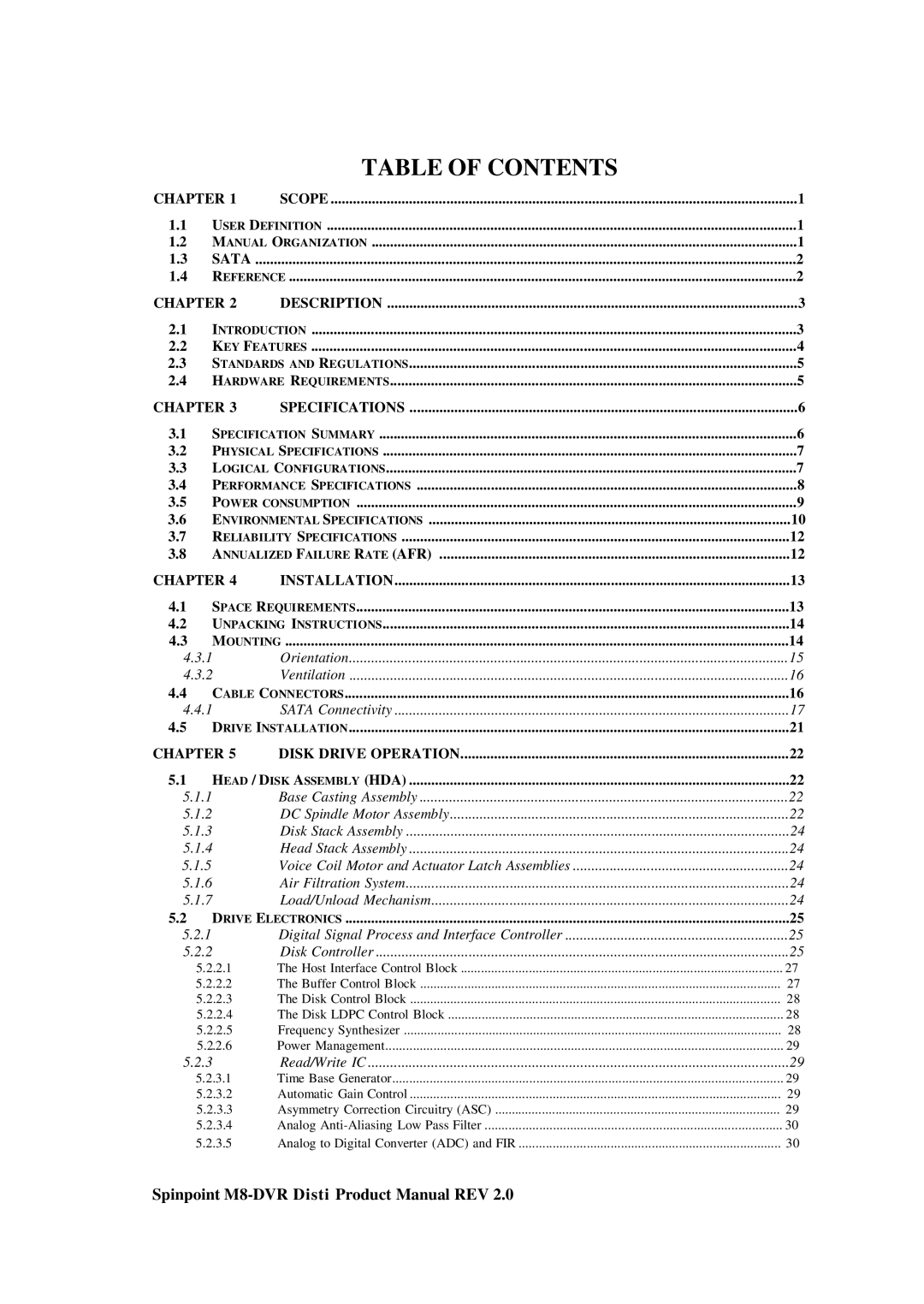 Samsung M8-DVR manual Table of Contents 