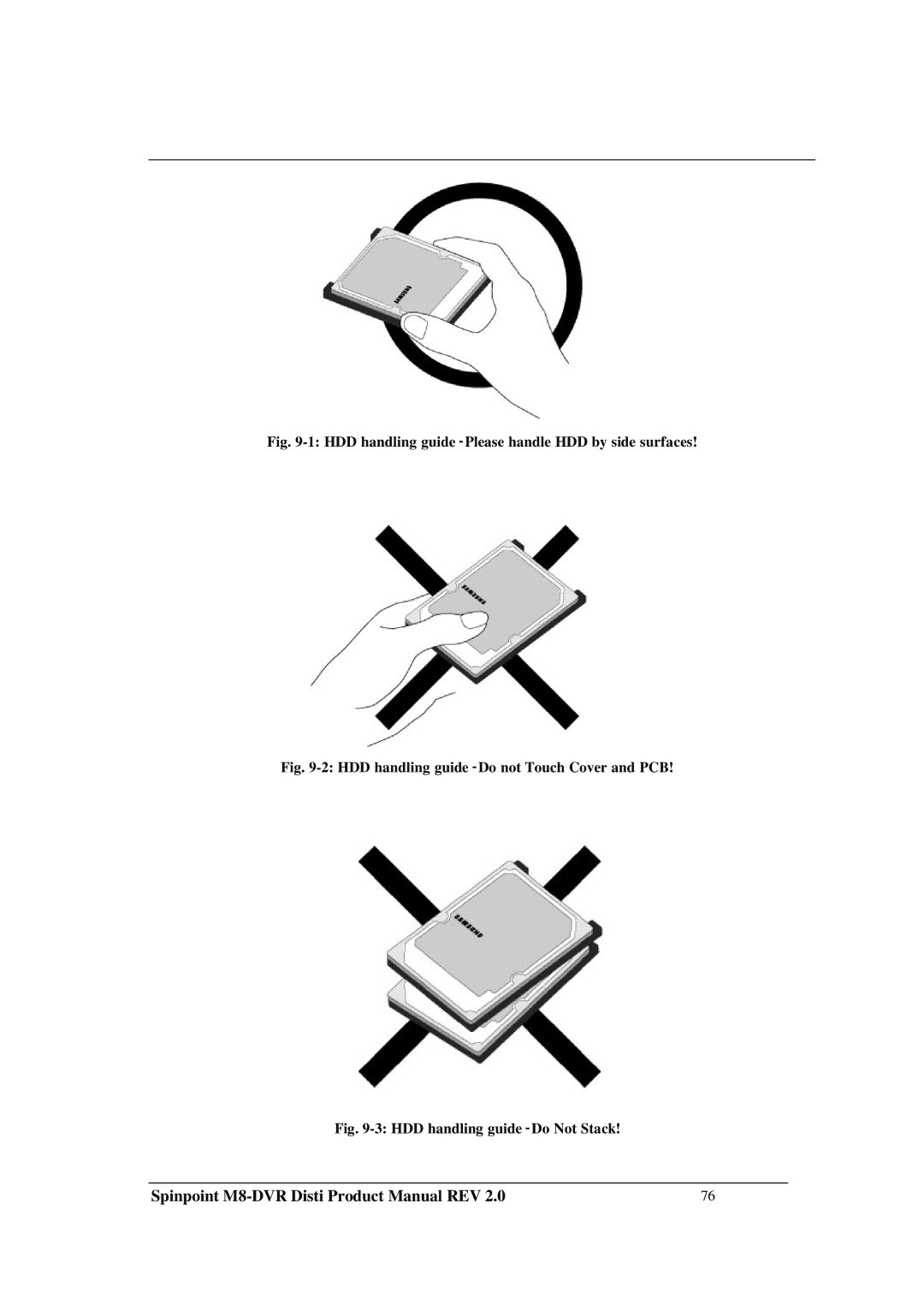 Samsung M8-DVR manual HDD handling guide -Please handle HDD by side surfaces 