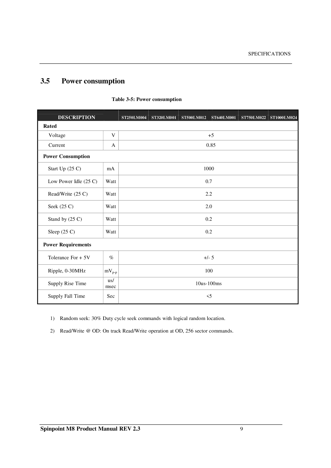 Samsung M8 manual Power consumption, Rated, Power Requirements 