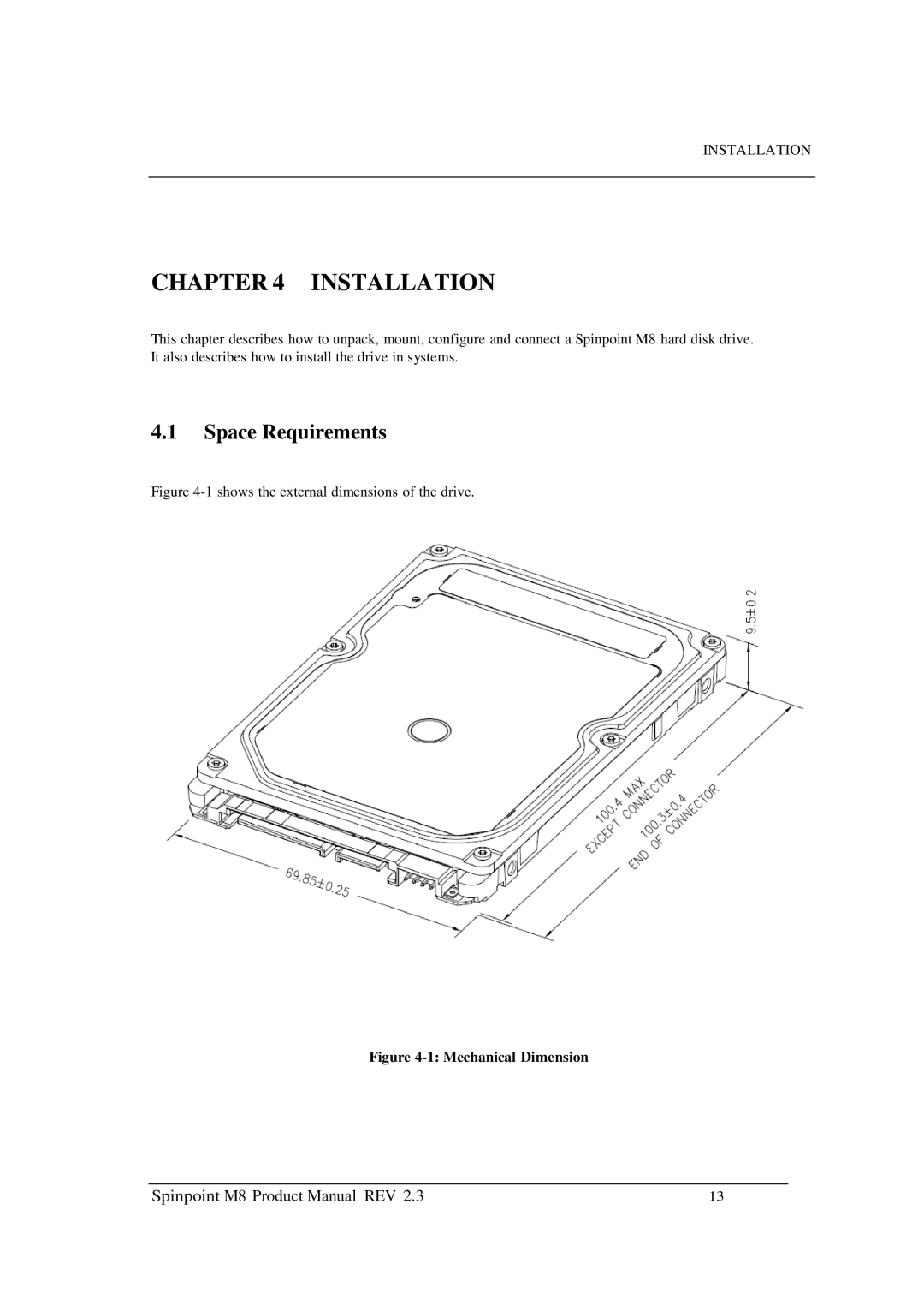 Samsung M8 manual Installation, Space Requirements 