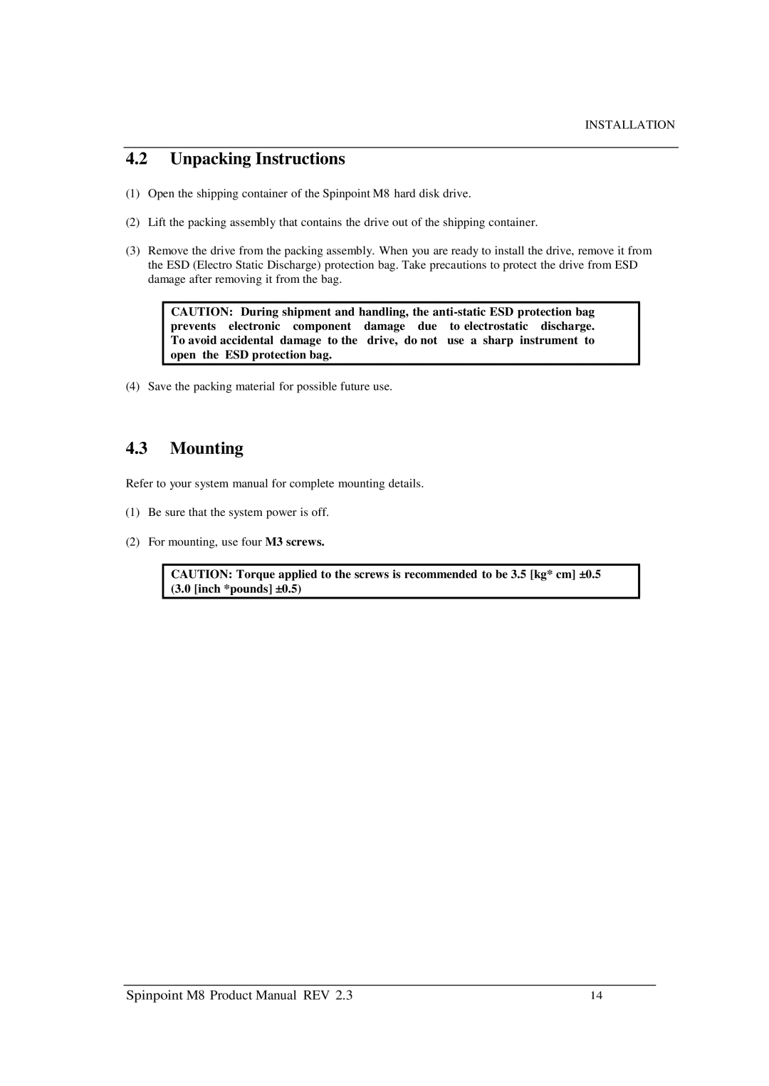 Samsung M8 manual Unpacking Instructions, Mounting 