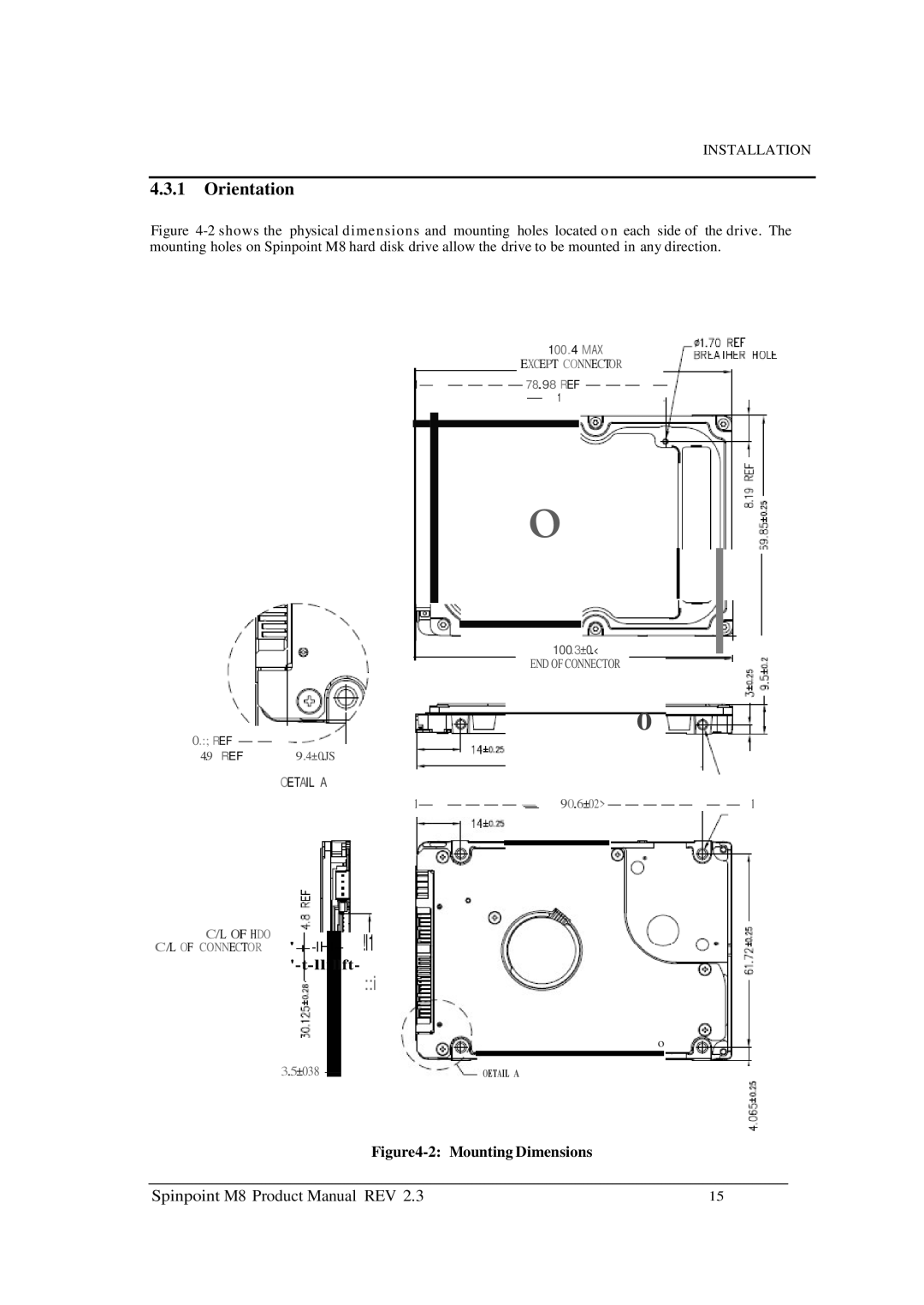 Samsung M8 manual Orientation, Mounting Dimensions 