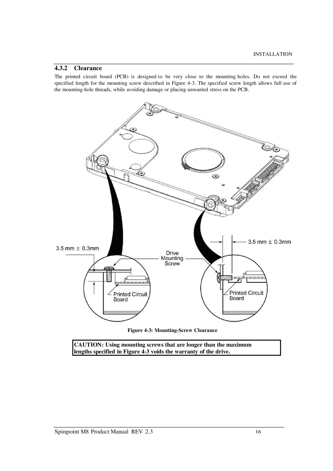 Samsung M8 manual Mounting-Screw Clearance 