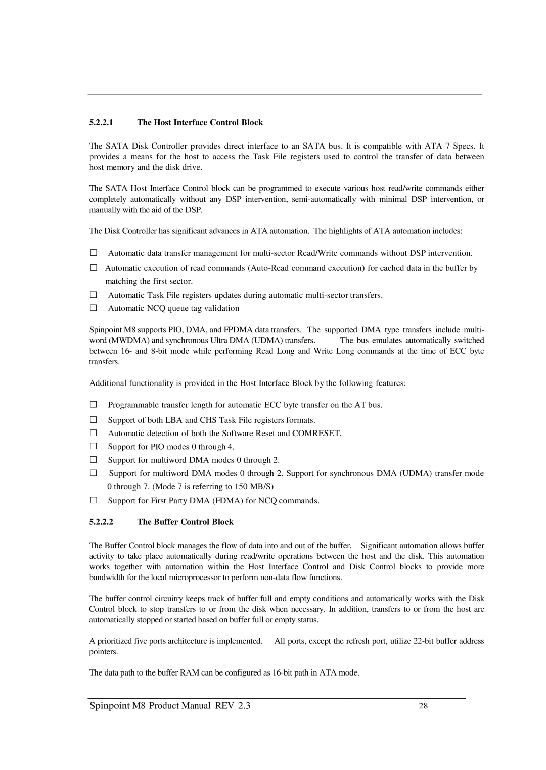 Samsung M8 manual Host Interface Control Block, Buffer Control Block 