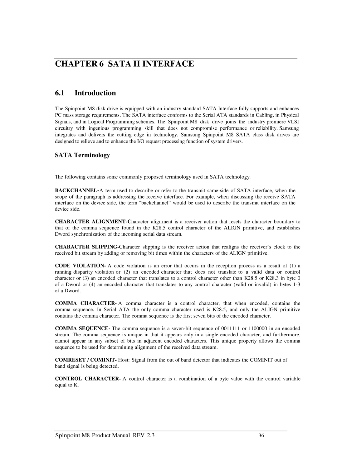 Samsung M8 manual Sata II Interface, Sata Terminology 