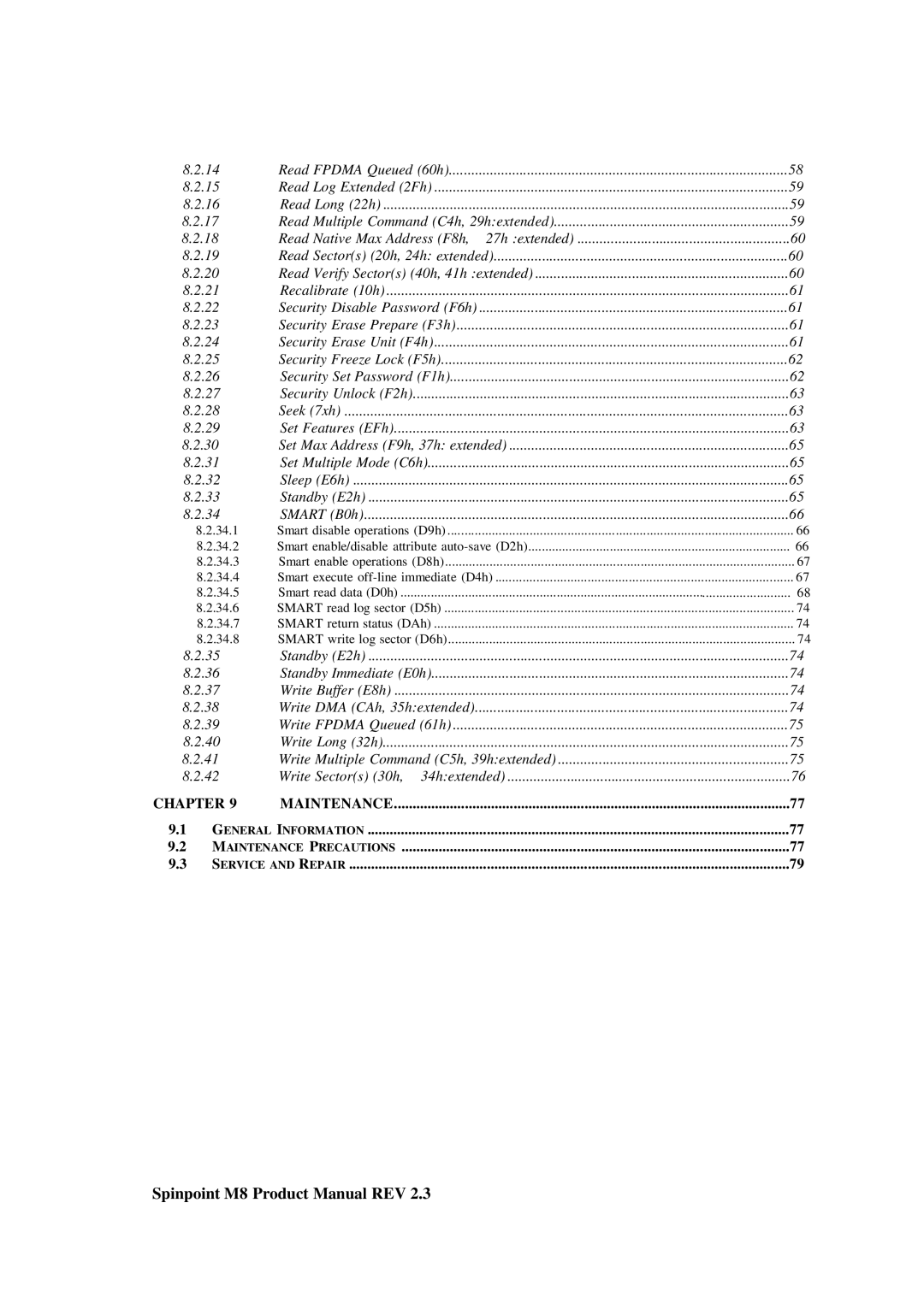 Samsung M8 manual Read Fpdma Queued 60h Read Log Extended 2Fh Read Long 22h 