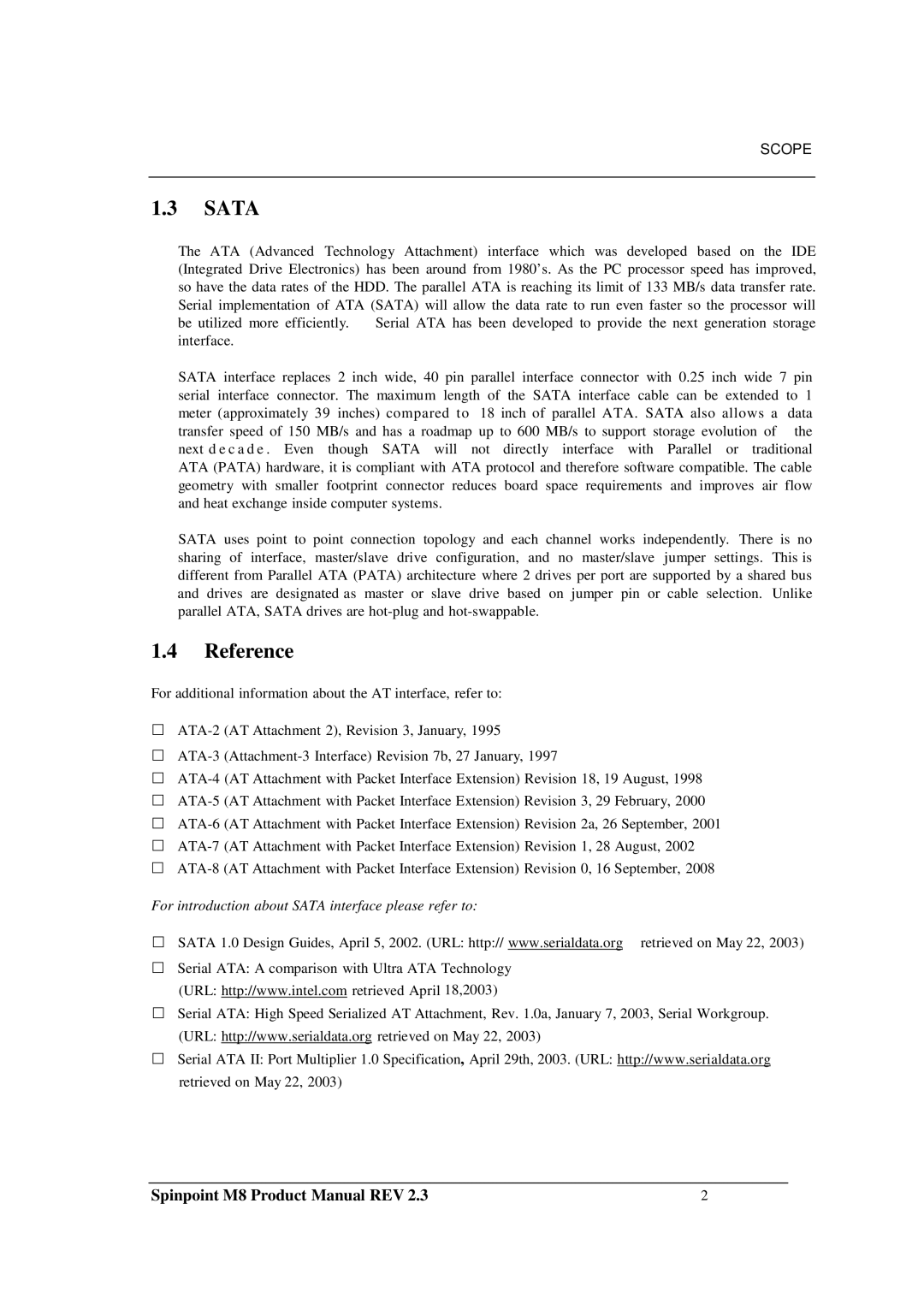 Samsung M8 manual Sata, Reference 