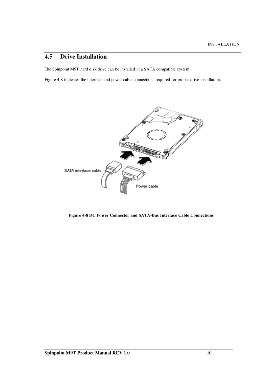 Samsung M9T manual Drive Installation, DC Power Connector and SATA-Bus Interface Cable Connections 