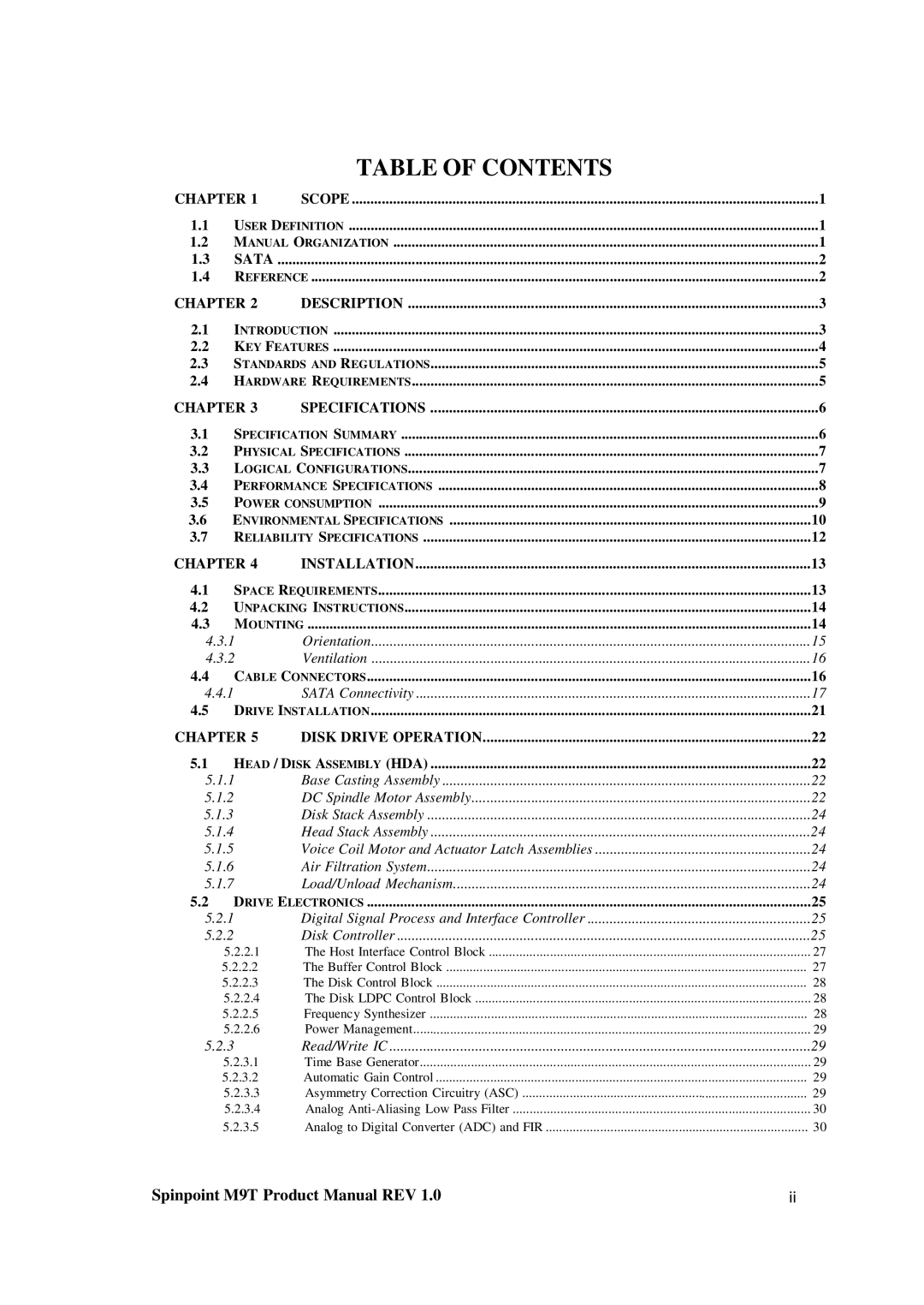 Samsung M9T manual Table of Contents 