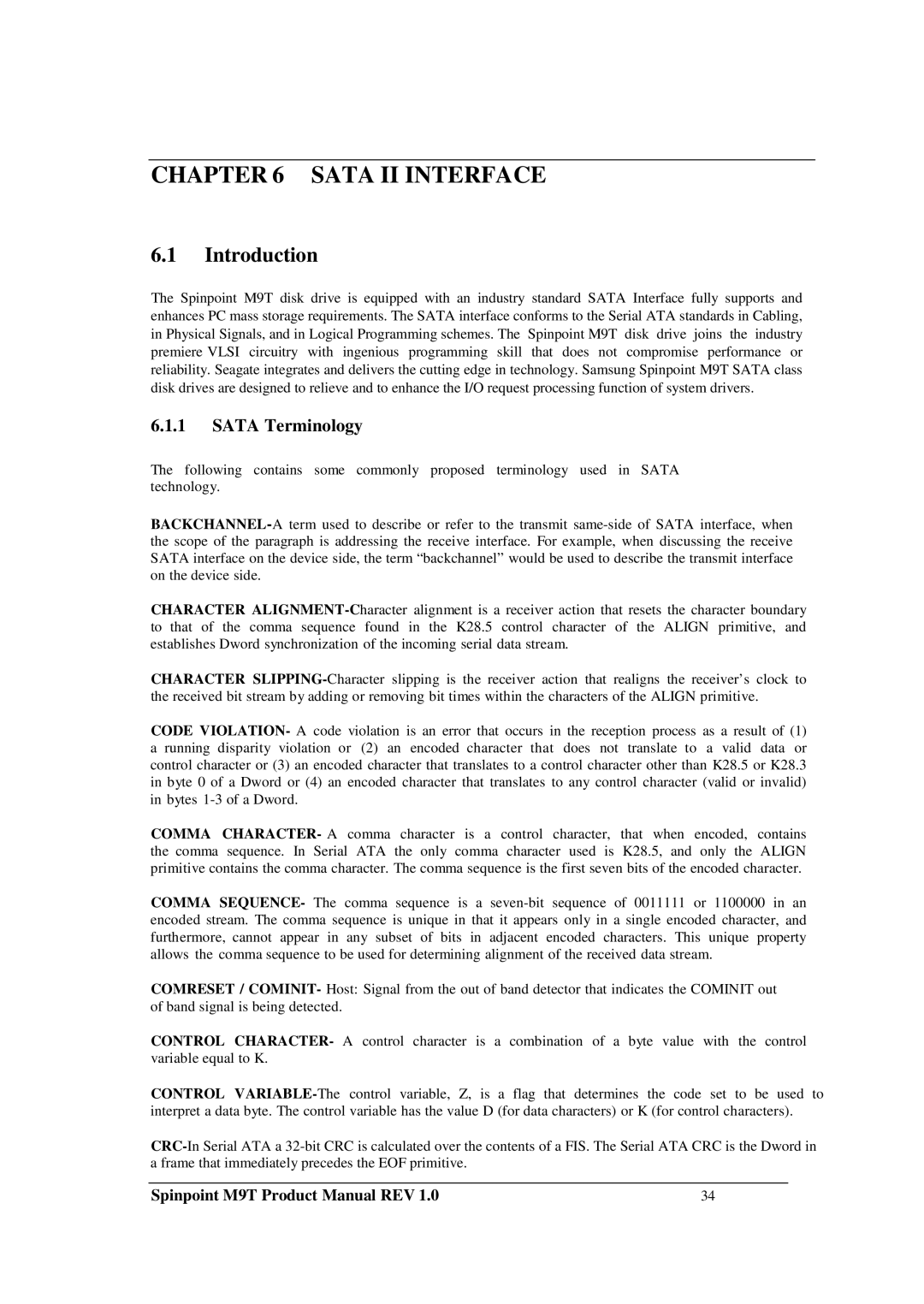 Samsung M9T manual Sata II Interface, Sata Terminology 