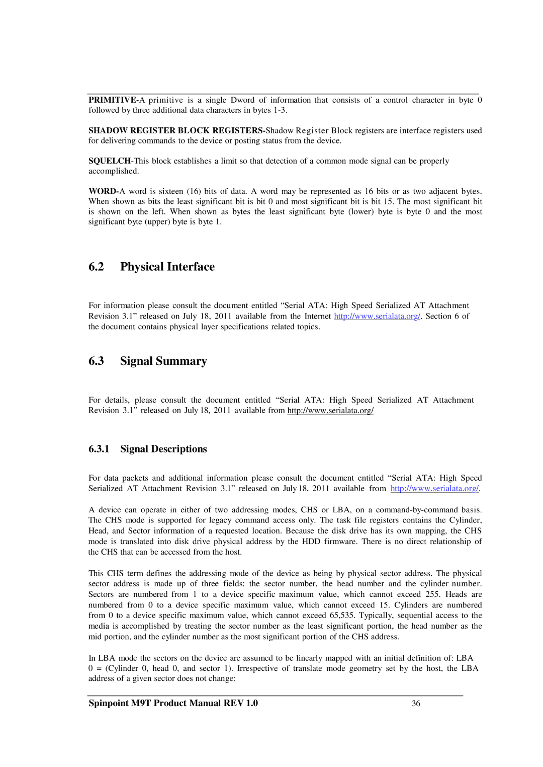 Samsung M9T manual Physical Interface Signal Summary, Signal Descriptions 