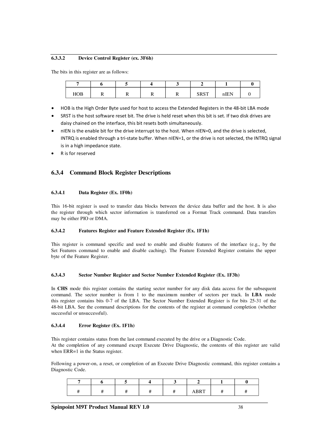 Samsung M9T manual Command Block Register Descriptions 