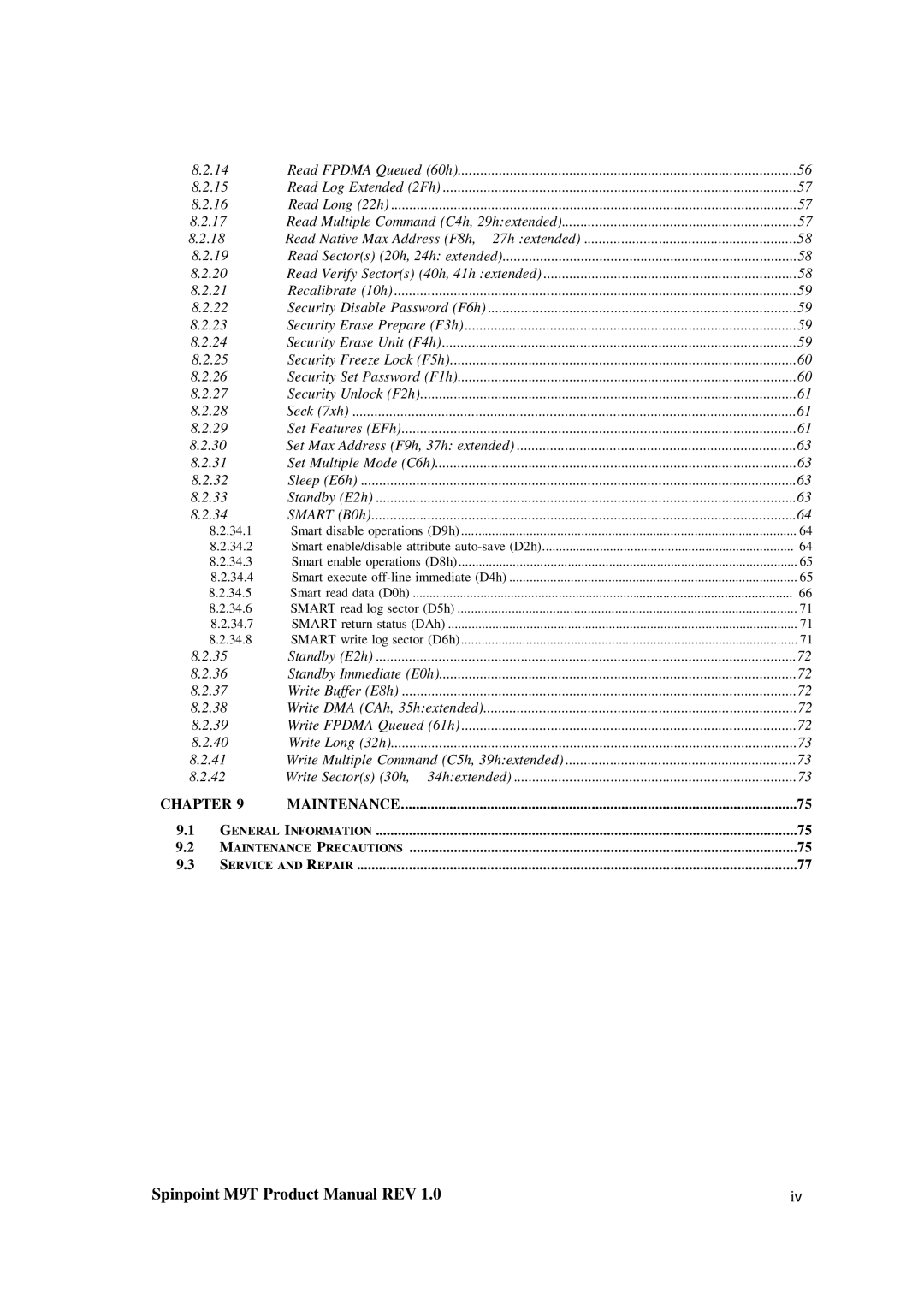 Samsung M9T manual Read Fpdma Queued 60h Read Log Extended 2Fh Read Long 22h 