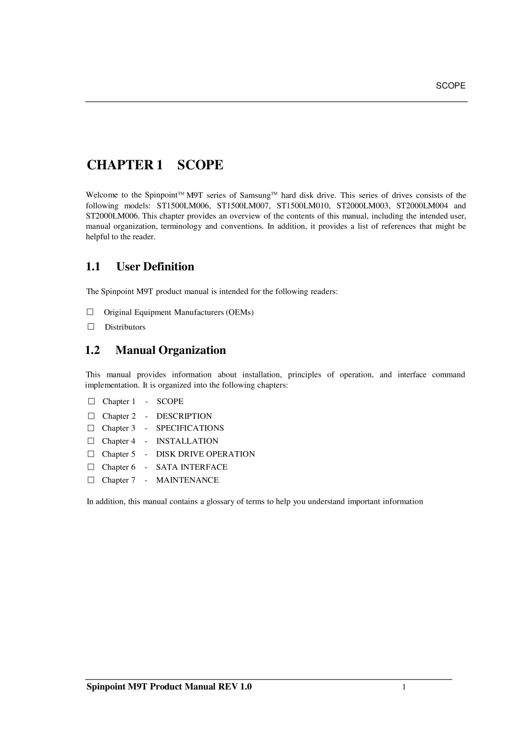 Samsung M9T manual Scope, User Definition, Manual Organization 