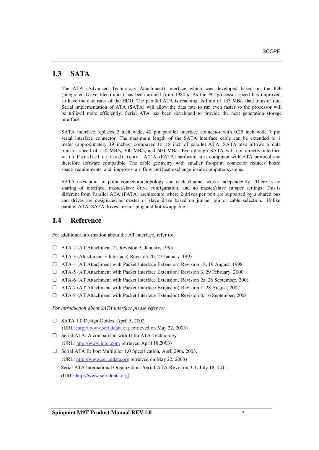 Samsung M9T manual Sata, Reference 