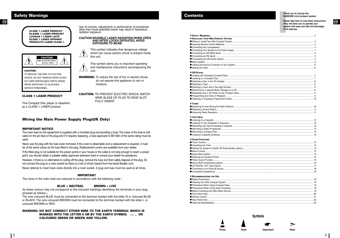 Samsung MAX-900 instruction manual Safety Warnings, Contents 