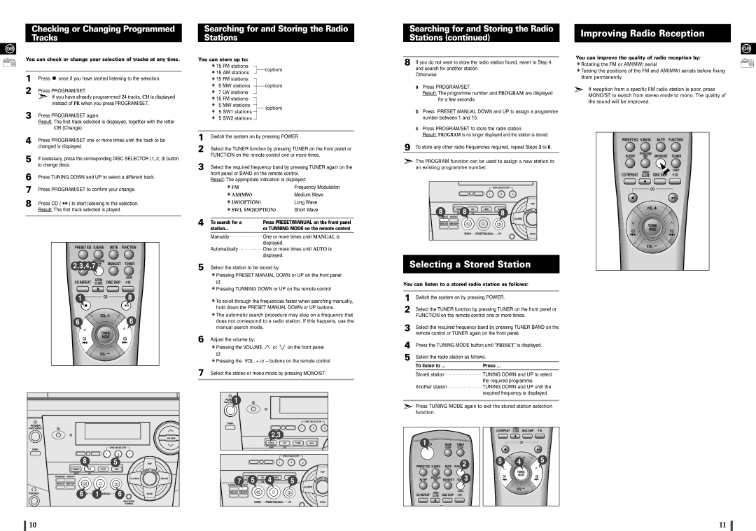 Samsung MAX-900 instruction manual Improving Radio Reception, Selecting a Stored Station, 4,7, To listen to Press 