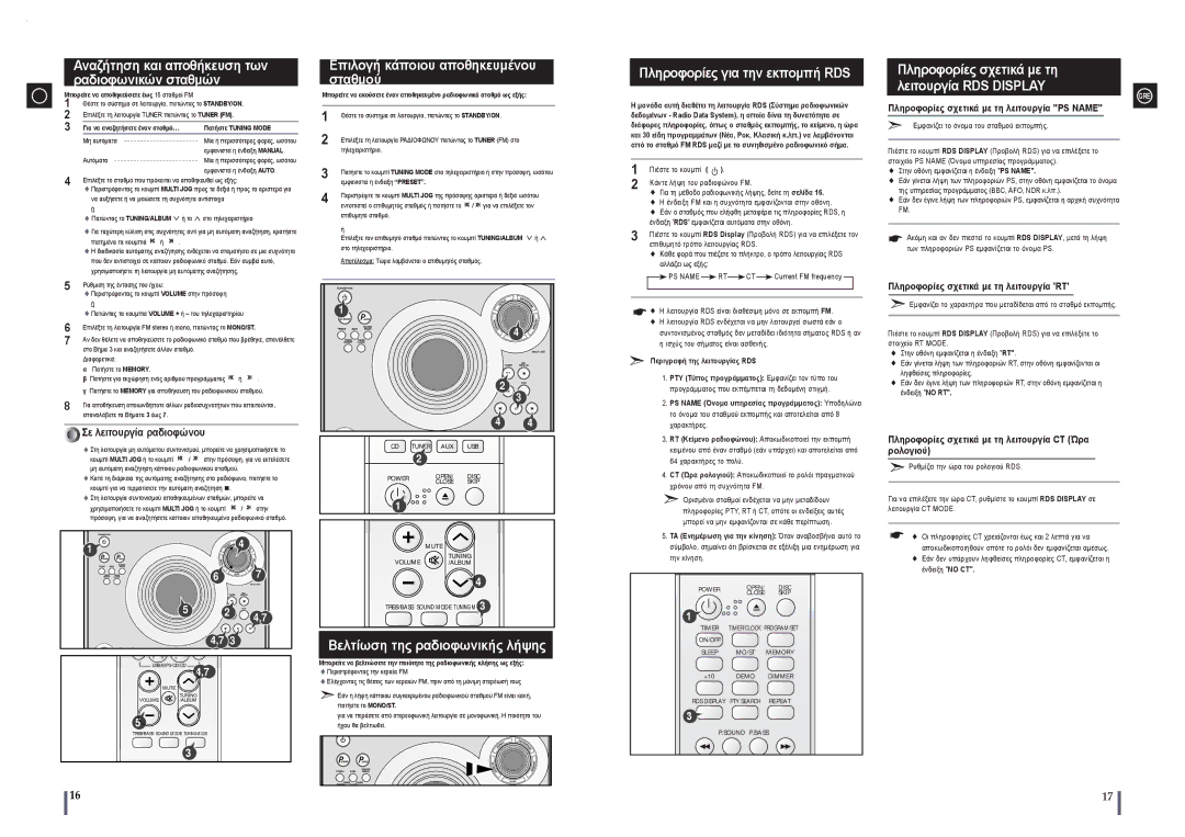 Samsung MAX-A55UR/EDC manual Αναζήτηση και αποθήκευση των ραδιοφωνικών σταθμών, Επιλογή κάποιου αποθηκευμένου, Σταθμού 