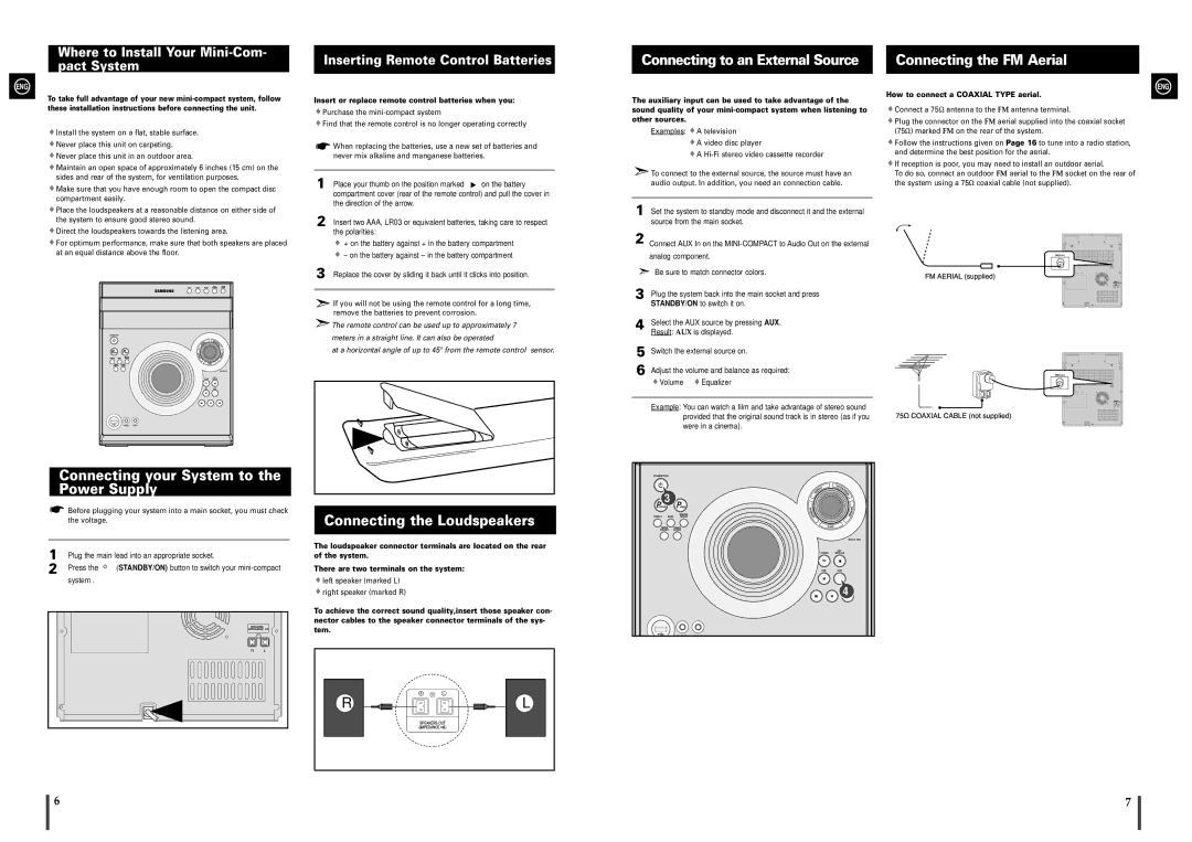 Samsung MAX-A55UR/EDC manual Connecting your System to the Power Supply, Connecting the Loudspeakers 