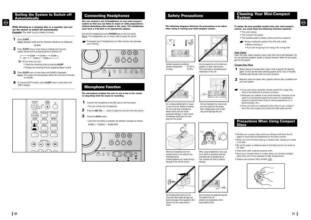 Samsung MAX-A66R/EDC manual Setting the System to Switch off Automatically, Connecting Headphones, Microphone Function 