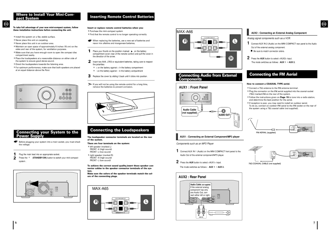 Samsung MAX-A66R/EDC manual Where to Install Your Mini-Com- pact System, Inserting Remote Control Batteries 