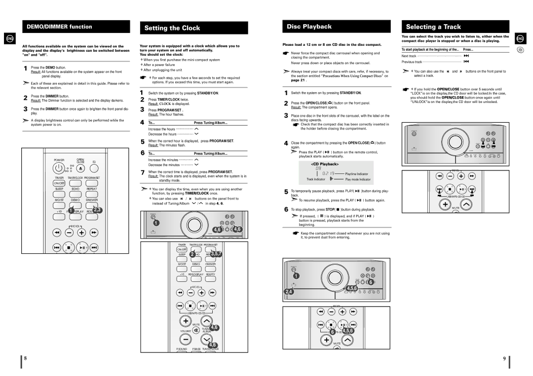 Samsung MAX-A66R/EDC manual Setting the Clock, Selecting a Track, Press Tuning/Album 