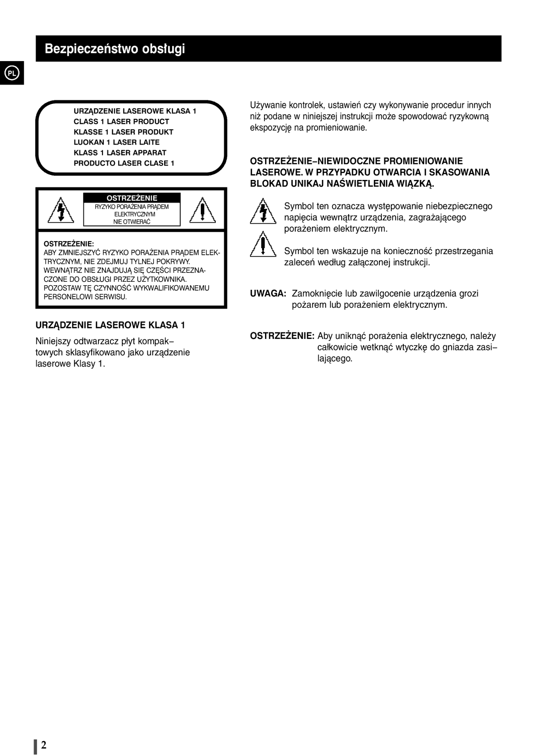 Samsung MAX-B420, B450 manual Bezpieczeñstwo obs³ugi, Ostrze¯Enie 