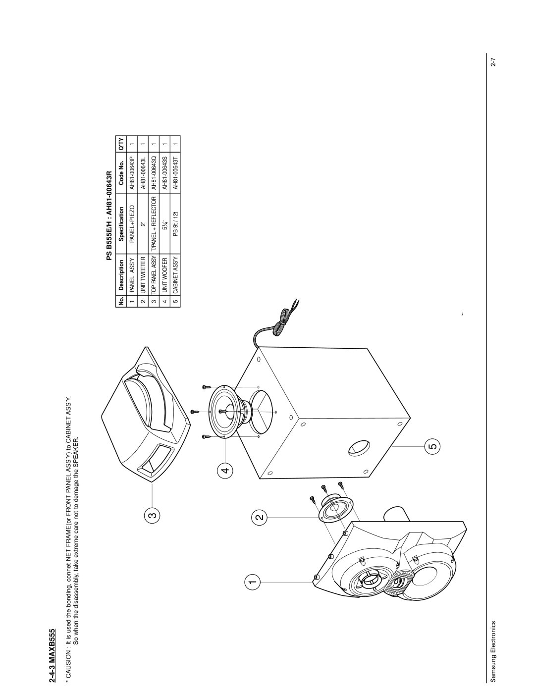 Samsung MAX-B550 service manual MAXB555, Panel Assy PANEL+PIEZO 